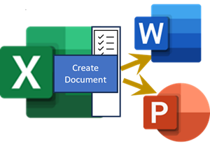 Excel to Word Logo showing you can create/update Word and PowerPoint documents from templates in Excel